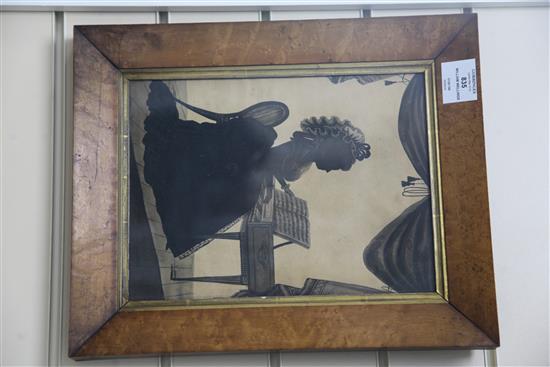 William Wellings Silhouette of a lady at a square piano, 11 x 8.25in.